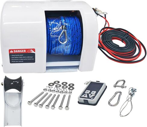 INTBUYING 12V Electric Winch Yacht Ship Accessories Saltwater Anchor with Wireless Remote Control for Fishing Boat Pontoon Boat 200in of Pre-Wound Anchor Rope in Saudi Arabia