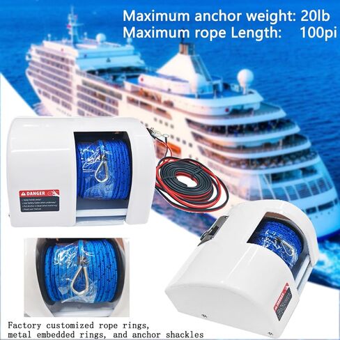INTBUYING 12V Electric Winch Yacht Ship Accessories Saltwater Anchor with Wireless Remote Control for Fishing Boat Pontoon Boat 200in of Pre-Wound Anchor Rope in Saudi Arabia