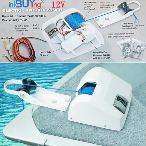 INTBUYING 12V Electric Winch Yacht Ship Accessories Saltwater Anchor with Wireless Remote Control for Fishing Boat Pontoon Boat 200in of Pre-Wound Anchor Rope in Saudi Arabia