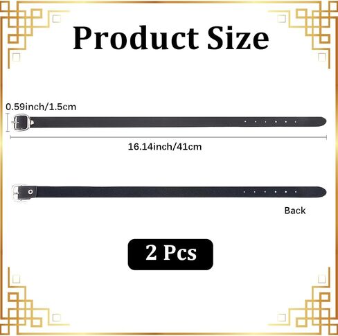 2PCS 16 Inch Black Genuine Leather Equestrian English Spur Straps Adjustable Stability Cowhide Leather Straight Stirrup Hobble Straps for Saddles Horse Riding Gear in Saudi Arabia