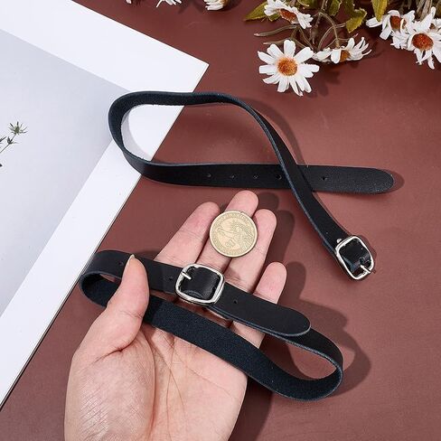 2PCS 16 Inch Black Genuine Leather Equestrian English Spur Straps Adjustable Stability Cowhide Leather Straight Stirrup Hobble Straps for Saddles Horse Riding Gear in Saudi Arabia