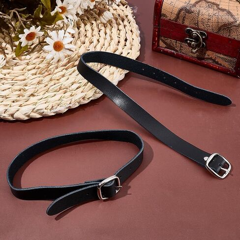 2PCS 16 Inch Black Genuine Leather Equestrian English Spur Straps Adjustable Stability Cowhide Leather Straight Stirrup Hobble Straps for Saddles Horse Riding Gear in Saudi Arabia