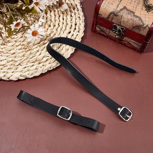2PCS 16 Inch Black Genuine Leather Equestrian English Spur Straps Adjustable Stability Cowhide Leather Straight Stirrup Hobble Straps for Saddles Horse Riding Gear in Saudi Arabia