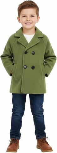 Toddlers Boys Winter Long Wool Trench Pea Coat in Kuwait