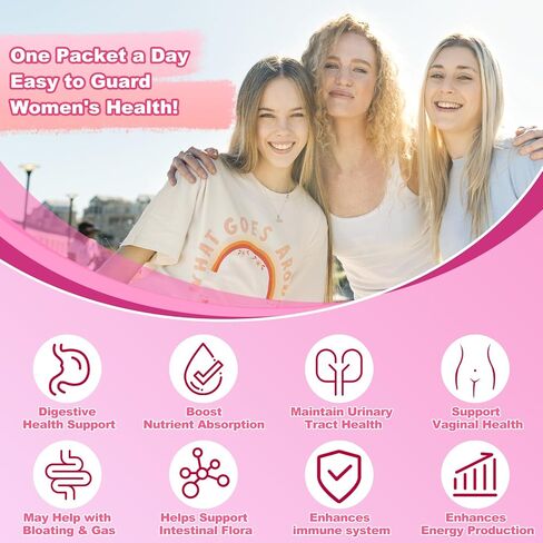 مسحوق بروبيوتيك للنساء من KFG، مع 100 مليار وحدة تشكيل مستعمرة، 20 سلالة، 3 بريبايوتك عضوي، التوت البري، الإنزيمات الهاضمة وD-مانوز، لتعزيز المناعة، الجهاز الهضمي، الأمعاء، صحة المهبل والبول، 40 عبوة in Kuwait