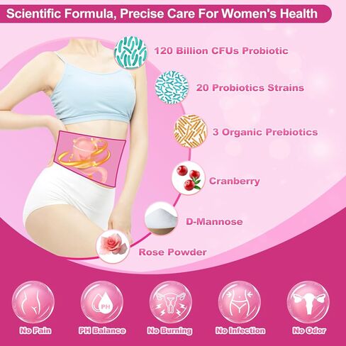مسحوق بروبيوتيك للنساء من KFG، مع 100 مليار وحدة تشكيل مستعمرة، 20 سلالة، 3 بريبايوتك عضوي، التوت البري، الإنزيمات الهاضمة وD-مانوز، لتعزيز المناعة، الجهاز الهضمي، الأمعاء، صحة المهبل والبول، 40 عبوة in Kuwait