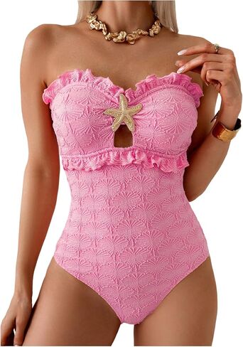 بدلة سباحة نسائية من SHENHE بدون حمالات قطعة واحدة مكشكشة للتحكم في البطن ونجم البحر على الشاطئ in Kuwait