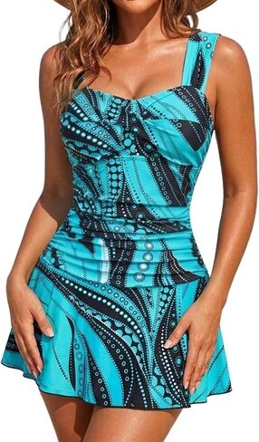 Hilor Women's One Piece Swimsuits Tummy Control Bathing Suits Swim Dress with Skirt Modest Slimming Twist Front Swimwear in Saudi Arabia