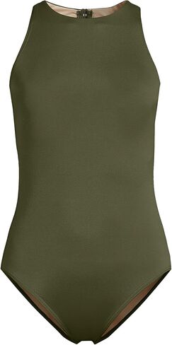 Lands' End Women's Long Torso Tugless High Neck Portrait Back One Piece Swimsuit 8 Seaweed in Saudi Arabia
