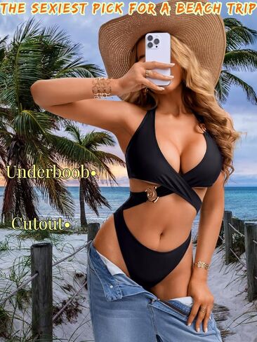 Kaei&Shi Sexy One Piece Swimsuit,Cut Out Cheeky Bathing Suits for Women,Monokini Swimsuits Festival Beach Vacation in Saudi Arabia