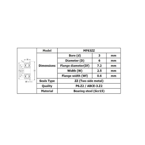 10pcs MF63ZZ Flange Bearing 3x6x2.5mm Miniature Deep Groove Ball Shielded Bearings MF63Z in Saudi Arabia