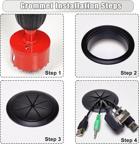6PCS Desk Grommet,2-3/8""(60mm) Desk Hole Cover for Cables,Wire Hole Cover for Desk with Hole Saw,Office and Home Table,Desktop Equipment Wiring Management and Protection (Black) in Saudi Arabia