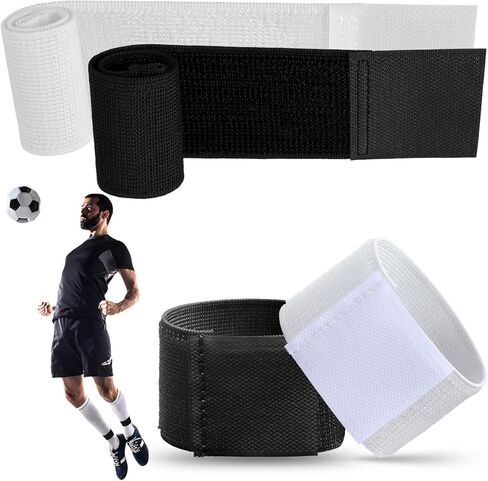 Grevosea 4 Pcs Soccer Shin Guard Straps, Adjustable Shin Guard Holders Football Sock Bands Legging Shin Fixed for Kids Youths Adults Sports Running (Black, White) in Saudi Arabia