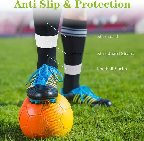 Grevosea 4 Pcs Soccer Shin Guard Straps, Adjustable Shin Guard Holders Football Sock Bands Legging Shin Fixed for Kids Youths Adults Sports Running (Black, White) in Saudi Arabia