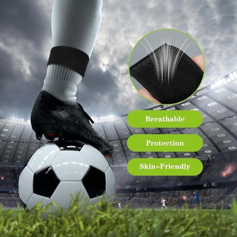 Grevosea 4 Pcs Soccer Shin Guard Straps, Adjustable Shin Guard Holders Football Sock Bands Legging Shin Fixed for Kids Youths Adults Sports Running (Black, White) in Saudi Arabia