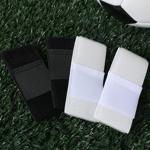 Grevosea 4 Pcs Soccer Shin Guard Straps, Adjustable Shin Guard Holders Football Sock Bands Legging Shin Fixed for Kids Youths Adults Sports Running (Black, White) in Saudi Arabia