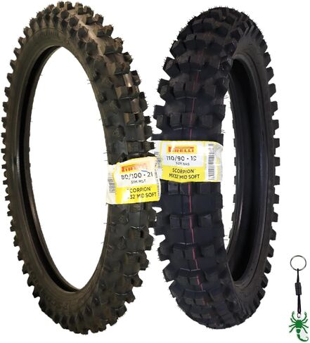 Pirelli Scorpion MX32 Mid Soft Dirt Bike Front and Rear Set MotocrossTube Type Tire with Keychain (60/100-14 F 80/100-12 R) in Kuwait