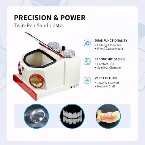 Twin Pen Sandblaster Sand Blasting Machine Large View Window LED Lamp with 2 Plasitc Cups and Drawer in Kuwait