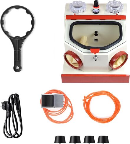 Twin Pen Sandblaster Sand Blasting Machine Large View Window LED Lamp with 2 Plasitc Cups and Drawer in Kuwait