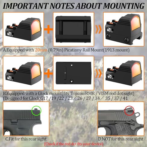RMR ريد دوت البصر، تكتيكي 20 ملم ريد دوت البصر 2MOA نطاق المسدس سطوع قابل للتعديل لتركيب غلوك، جبل السكك الحديدية تحويل نقطة حمراء نطاق سطوع قابل للتعديل لمسدس المسدس in Kuwait
