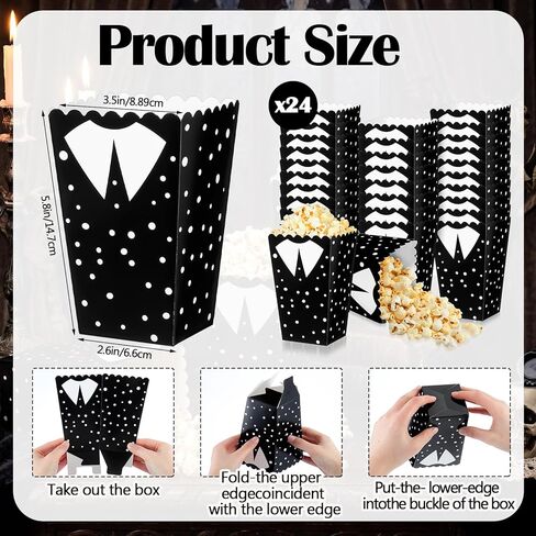 24 قطعة من صناديق الفشار للأفلام القوطية من جيلبروب، هدايا لحفلات أعياد الميلاد، باللون الأسود والأبيض القوطي، صناديق الفشار والوجبات الخفيفة، صناديق حلوى الرعب المخيف، مستلزمات حفلات الأفلام in Kuwait