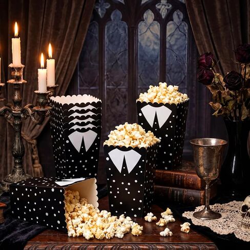 24 قطعة من صناديق الفشار للأفلام القوطية من جيلبروب، هدايا لحفلات أعياد الميلاد، باللون الأسود والأبيض القوطي، صناديق الفشار والوجبات الخفيفة، صناديق حلوى الرعب المخيف، مستلزمات حفلات الأفلام in Kuwait
