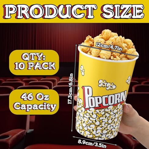 10 قطع من حاويات دلاء الفشار الورقية بوزن 46 أونصة، على الطراز القديم، أوعية الفشار للاستعمال مرة واحدة، قابلة لإعادة الاستخدام للأفلام الليلية، وحفلات أعياد الميلاد، وقضبان امتياز عيد الميلاد in Kuwait