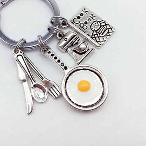 SaiDian 1 Pcs Creative Chef Baking Keychain Egg Cutlery Key Chain Spoon Knife Fork Cook Book Pendant Keychain Key Ring Gift for Chef in Saudi Arabia