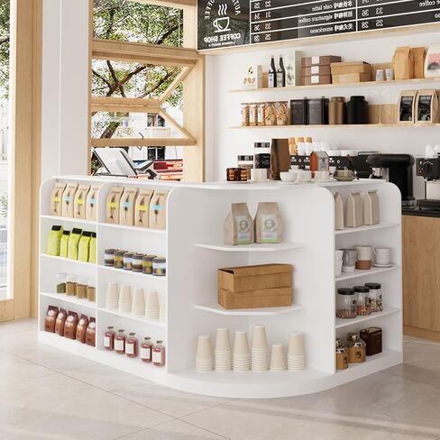 مكتب الاستقبال على شكل حرف L مع 3 أدراج ورفوف مفتوحة ، عداد مكتب الاستقبال في مكتب الاستقبال مع خزانة ، كونترتوب ، لشريط المتجر الأبيض (70.9 "W × 47.2" D × 39.4 "H) in Kuwait