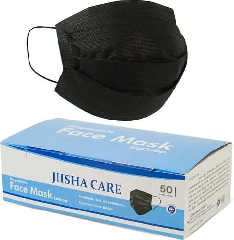 Medical Grade Black Disposable Face Masks-Protective 3 Ply Face Mask for Adults, Comfortable,Soft, Breathable Black (50) in Saudi Arabia