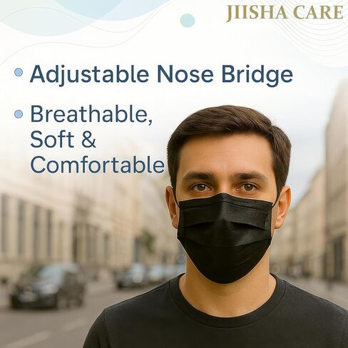Medical Grade Black Disposable Face Masks-Protective 3 Ply Face Mask for Adults, Comfortable,Soft, Breathable Black (50) in Saudi Arabia