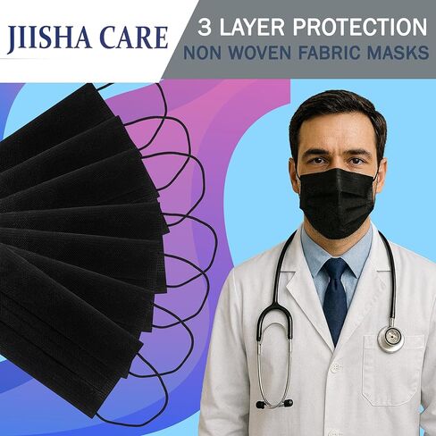 Medical Grade Black Disposable Face Masks-Protective 3 Ply Face Mask for Adults, Comfortable,Soft, Breathable Black (50) in Saudi Arabia
