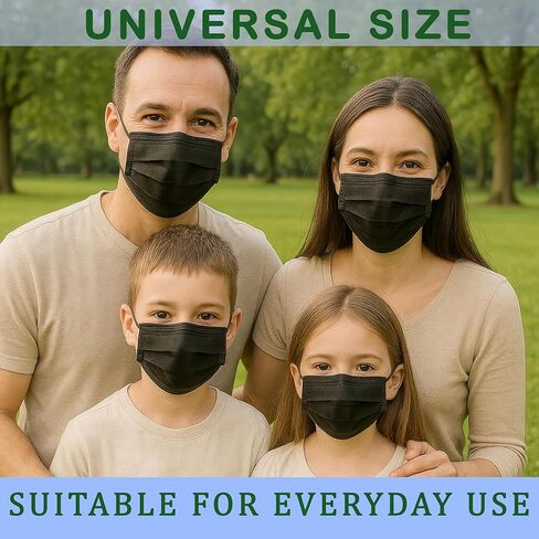 Medical Grade Black Disposable Face Masks-Protective 3 Ply Face Mask for Adults, Comfortable,Soft, Breathable Black (50) in Saudi Arabia