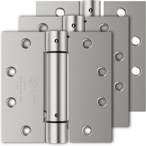 Luxbaro 3 Pack Self Closing Door Hinges, 4.5" x 4.5" Spring Loaded Hinges with Square Corners, Adjustable Tension for Garage, Front Door, Back Door, for Left and Right Hand Door, UL Listed in Saudi Arabia