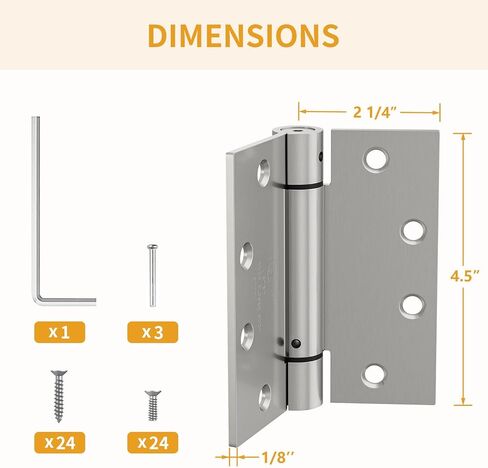 Luxbaro 3 Pack Self Closing Door Hinges, 4.5" x 4.5" Spring Loaded Hinges with Square Corners, Adjustable Tension for Garage, Front Door, Back Door, for Left and Right Hand Door, UL Listed in Saudi Arabia