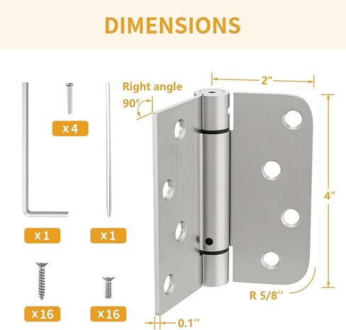 Luxbaro 2 Pack Self Closing Door Hinges, 4 Inch Spring Loaded Hinges with Square & 5/8'' Radius Corners, Adjustable Tension for Garage, Front Door, for Left and Right Hand Door, UL Listed in Saudi Arabia