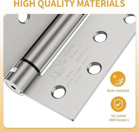 Luxbaro 2 Pack Self Closing Door Hinges, 4 Inch Spring Loaded Hinges with Square & 5/8'' Radius Corners, Adjustable Tension for Garage, Front Door, for Left and Right Hand Door, UL Listed in Saudi Arabia