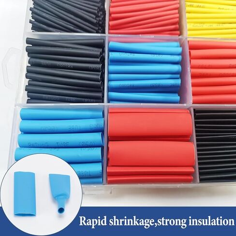 طقم أنابيب الانكماش الحراري 530 قطعة، 5 ألوان و12 مقاس، مجموعة أنابيب الانكماش الكهربائي، مجموعة متنوعة من أغلفة العزل الكهربائي للاستخدام بنفسك in Saudi Arabia