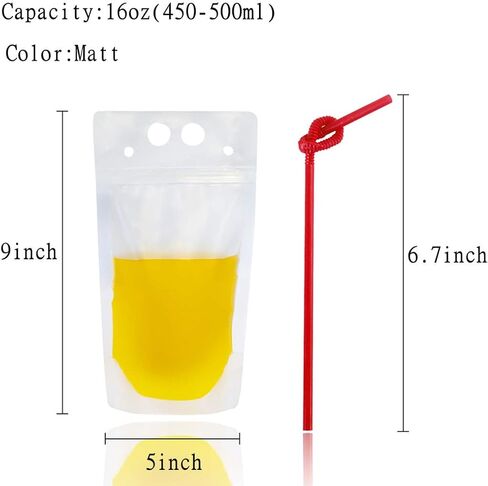 50PCS Drink Pouches For Adults,Reusable Zipper Bags With Reusable Straws For Alcohol Drink Freezable Hand-Held Juice Container For Cold & Hot Smoothie (16OZ, Frosted) in Saudi Arabia