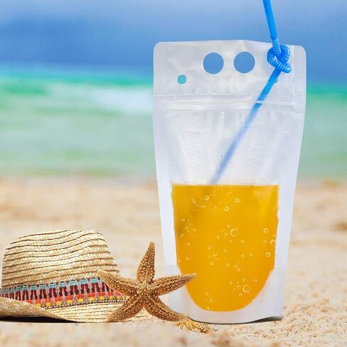 50PCS Drink Pouches For Adults,Reusable Zipper Bags With Reusable Straws For Alcohol Drink Freezable Hand-Held Juice Container For Cold & Hot Smoothie (16OZ, Frosted) in Saudi Arabia