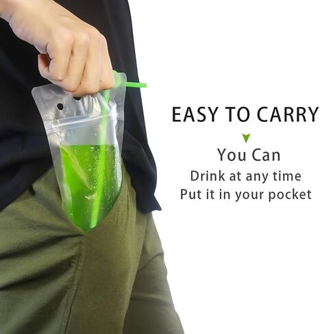 50PCS Drink Pouches For Adults,Reusable Zipper Bags With Reusable Straws For Alcohol Drink Freezable Hand-Held Juice Container For Cold & Hot Smoothie (16OZ, Frosted) in Saudi Arabia