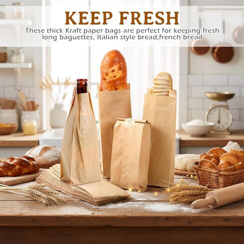 150 Pack Baguette Kraft Bags, Bread Packing Bags 11.5 x 3.75 x 2.25 Inch Kraft Wine Paper Bakery Storage Loaf Storage Sacks for Homemade, French Bread, Sandwich in Saudi Arabia