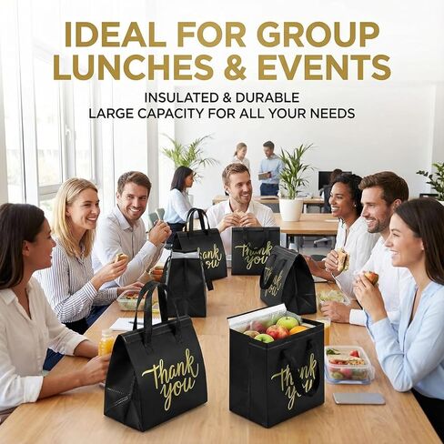 عبوة من 80 كيس بقالة معزول، وحقائب توصيل الطعام، وحقائب تبريد للاستعمال مرة واحدة، وحقائب سفر للسفر والنزهات (أسود وذهبي شكرًا لك) in Kuwait