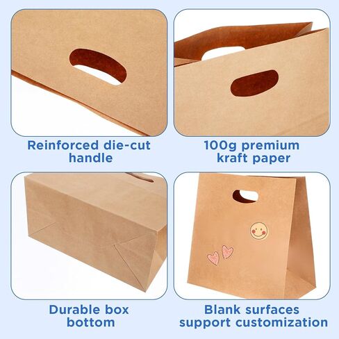 Pafeooui 75 Pcs Brown Paper Bags with Handles, 11x6x11 inch Die Cut Tote Bulk Grocery Takeout Bag for Retail Shopping Takeout Bakery in Saudi Arabia