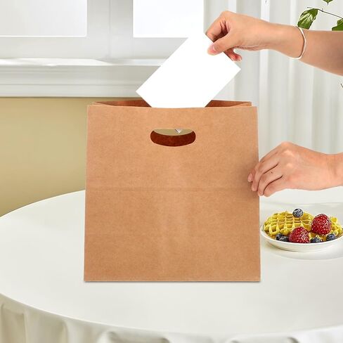Pafeooui 75 Pcs Brown Paper Bags with Handles, 11x6x11 inch Die Cut Tote Bulk Grocery Takeout Bag for Retail Shopping Takeout Bakery in Saudi Arabia