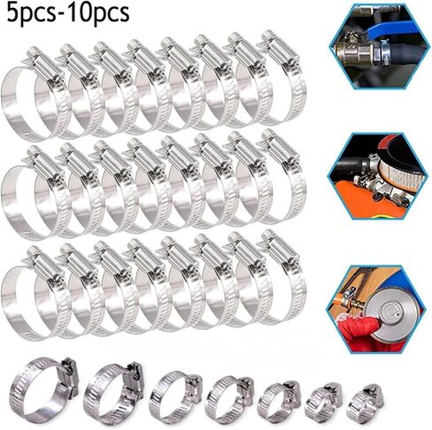 Clamps,Hose Clamps, 5/10PCS Stainless Steel Hose Clamps Adjustable 6 To 152mm Combination Set Metal For Pipes, Etc in Saudi Arabia