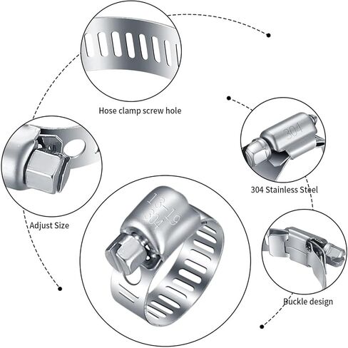 Clamps,Hose Clamps, 5/10PCS Stainless Steel Hose Clamps Adjustable 6 To 152mm Combination Set Metal For Pipes, Etc in Saudi Arabia