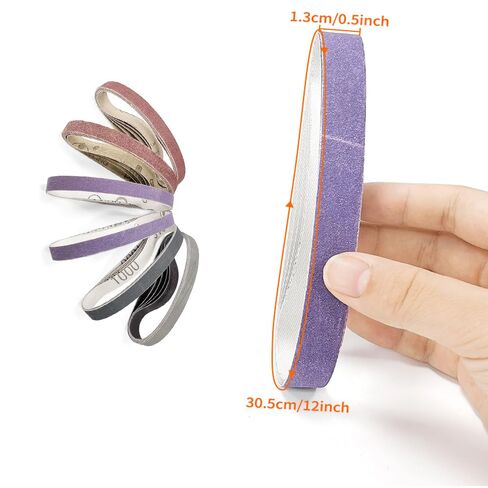 أحزمة صنفرة مقاس 1/2 بوصة × 18 بوصة، 30 قطعة و6 حبيبات (80/120/240/400/1000/3000) - أحزمة زركونيا وألومينا وكربيد السيليكون لأجهزة وين وريوبي وأسترو وإنجرسول إير وآلات صنفرة التفاصيل - الطحن وإزالة الأزيز والتلميع in Kuwait