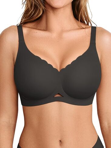 SHARICCA Womens Seamless Bras No Underwire Jelly Comfortable Supportive Full Coverage T Shirt Scalloped Everyday Bras in Kuwait