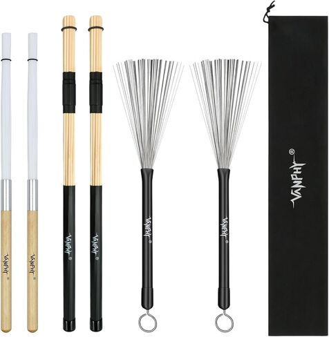 مجموعة فرش الطبل - 3 عبوات (فرش طبلة الجاز وأعواد الطبول المصنوعة من الخيزران وفرش طبلة النايلون) مع حقيبة سوداء لأداء ممارسة قرع طبول موسيقى الجاز in Kuwait